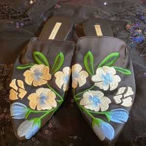 ZARA Trafaluc Mule Flats, Hand Embroided design.
